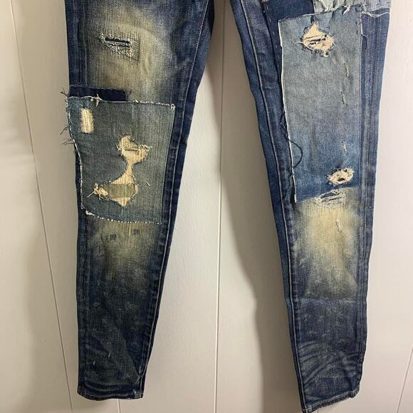 vintage 2000s POLO RALPH LAUREN TOMPKINS SKINNY distressed denim jeans bottom 26 - Picture 3 of 8